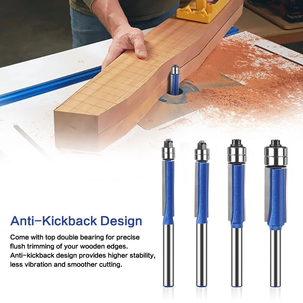 Top double bearing flush trim router bits