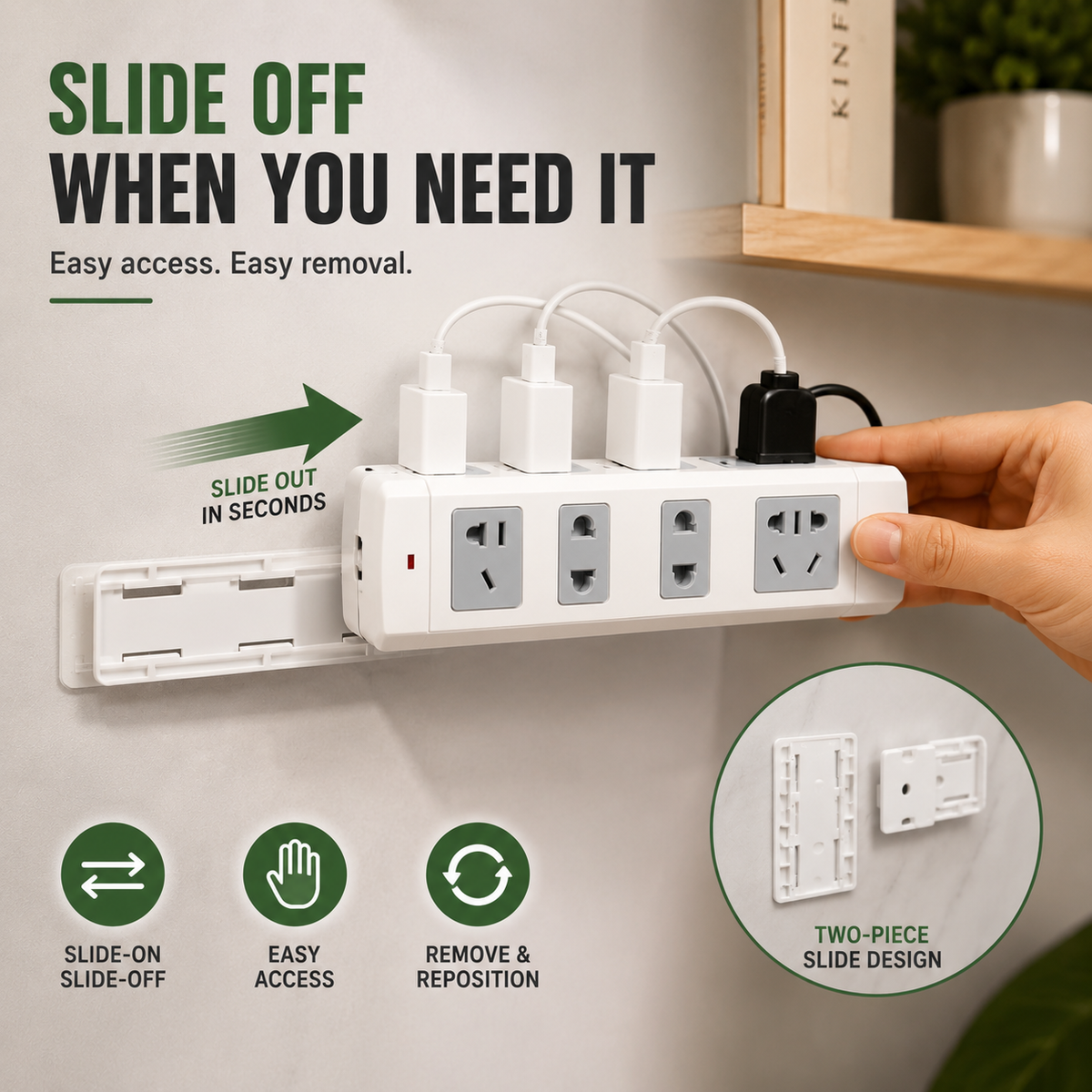 🔌Punch-Free Power Strip Holder – Peel, Stick & Organize
