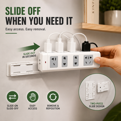 🔌Punch-Free Power Strip Holder – Peel, Stick & Organize