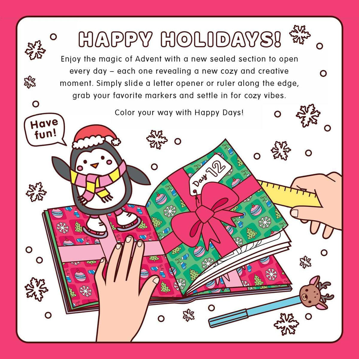 🎄Happy Days‑Cosy Christmas Advent Colouring Book | Hardback Edition | 24 Sealed Daily Surprise Sections | All‑Ages Screen‑Free Festive Activity