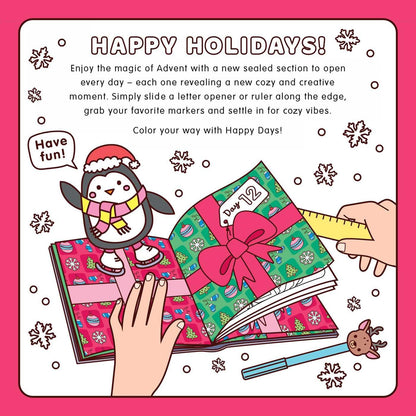 🎄Happy Days‑Cosy Christmas Advent Colouring Book | Hardback Edition | 24 Sealed Daily Surprise Sections | All‑Ages Screen‑Free Festive Activity