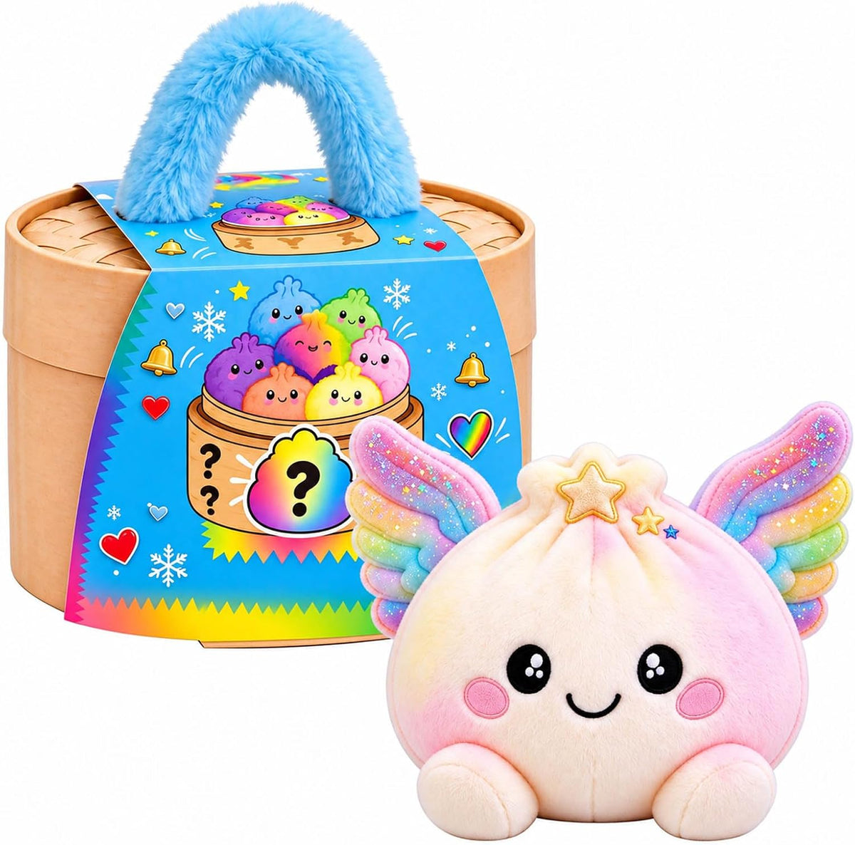 🌈Cute Plush StuffedDumpling Squishies, BigRainbow Squishes withSteamer🥟🎁
