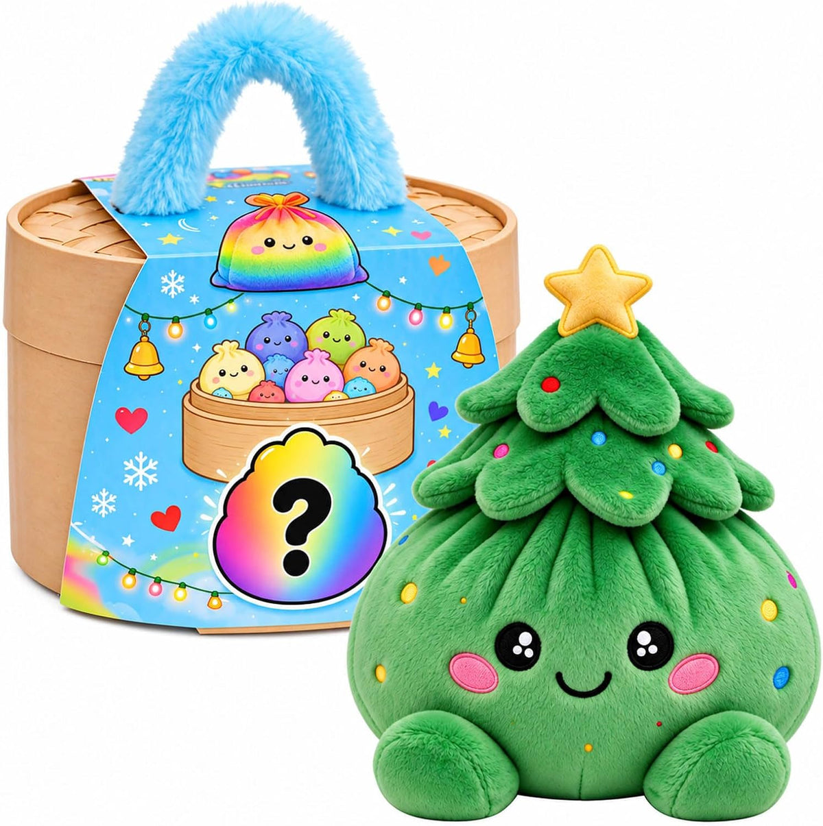 🌈Cute Plush StuffedDumpling Squishies, BigRainbow Squishes withSteamer🥟🎁