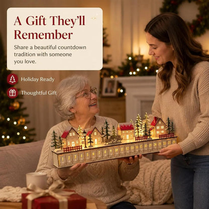 🎄Wooden Village Advent Calendar with LED Glow, Light-Up Christmas Advent Calendar with 24 Countdown Drawers