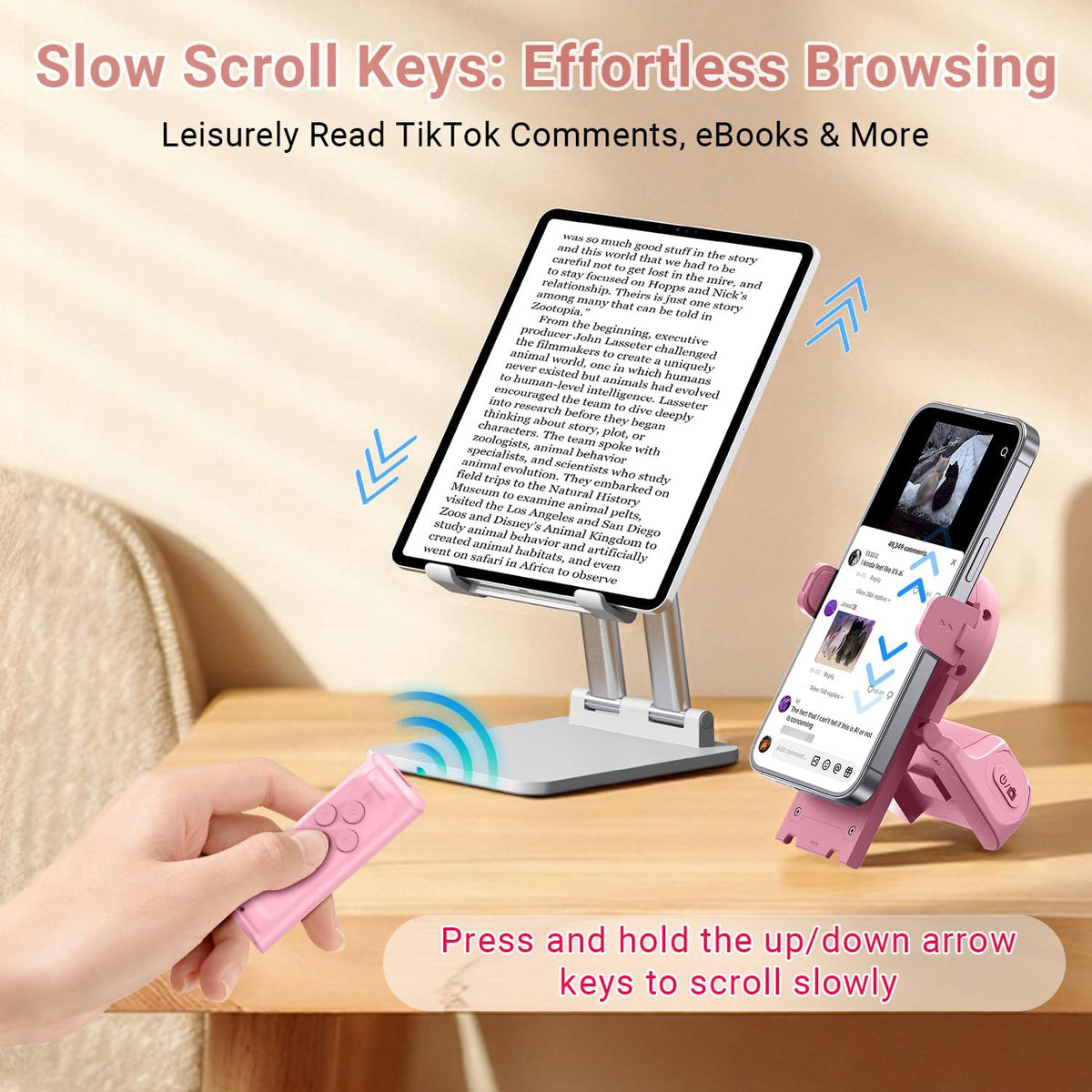 📱 Bluetooth Scrolling Remote & Phone Stand – Page Turner & Camera Shutter