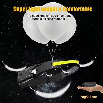 Led headlamp rechargeable 230° Wide Beam Motion Sensor Head Light for Adults