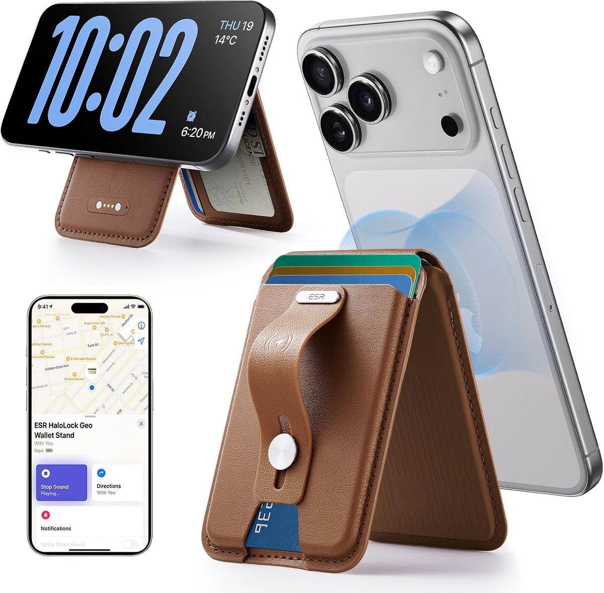 🔍 ESR Geo Magnetic Wallet – Apple Find My, 5-Card Holder, RFID Blocking & Adjustable Phone Stand