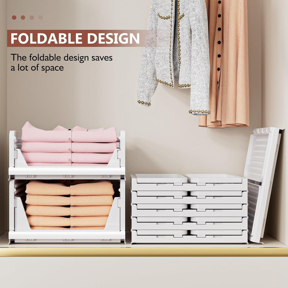 🧺5 Pack Closet Organizers Stackable Storage Box