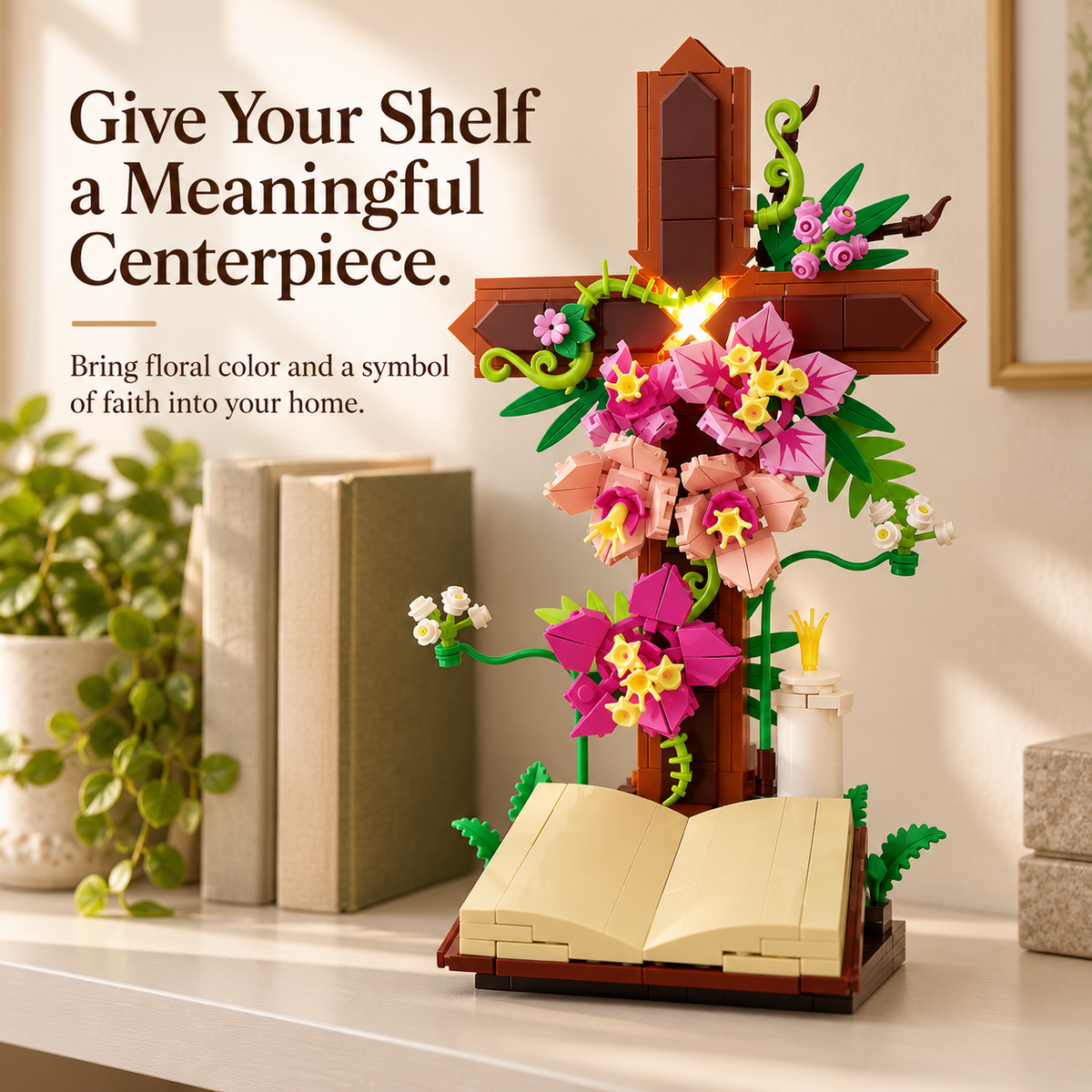 ✝️🎄Floral Cross Building Set – Light-Up Christian Décor & Meaningful Gift🎁