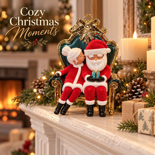 Vintage Flocked Christmas Couple Statue | For mantel decor & holiday gifting