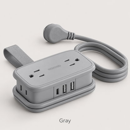 7-in-1 Travel Power Strip with USB-C & USB-A – Compact Wrap-Around Cord & Flat Plug