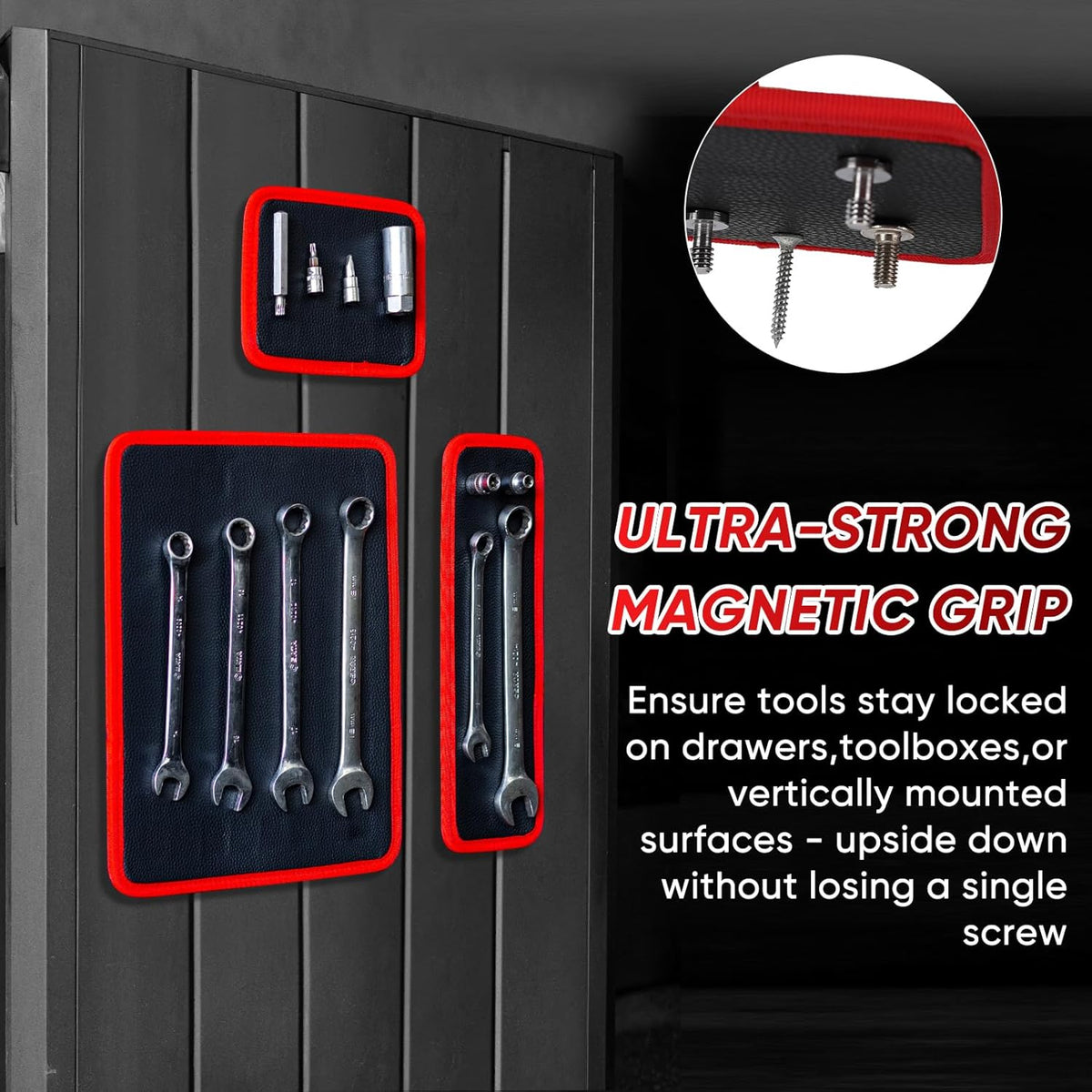 ‌Arcomin 3PC Flexible Magnetic Tool Mat & Tray Holder - Magnetic Tool Tray, Flexible Magnetic Mat, PVC & Non-Slip for Garage Workshop, Auto Repair Tools (12.8x9.8/12.6x4/6.3x5.3in)