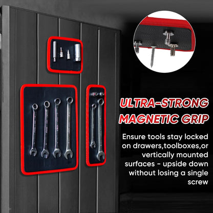 ‌Arcomin 3PC Flexible Magnetic Tool Mat & Tray Holder - Magnetic Tool Tray, Flexible Magnetic Mat, PVC & Non-Slip for Garage Workshop, Auto Repair Tools (12.8x9.8/12.6x4/6.3x5.3in)
