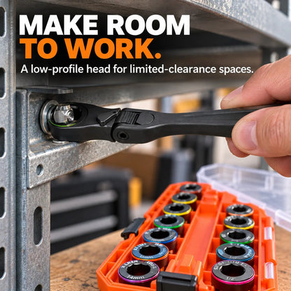 🔧🧰 Flex-Head Pass-Through Ratchet & Socket Set – Metric & SAE Sizes with Storage Case