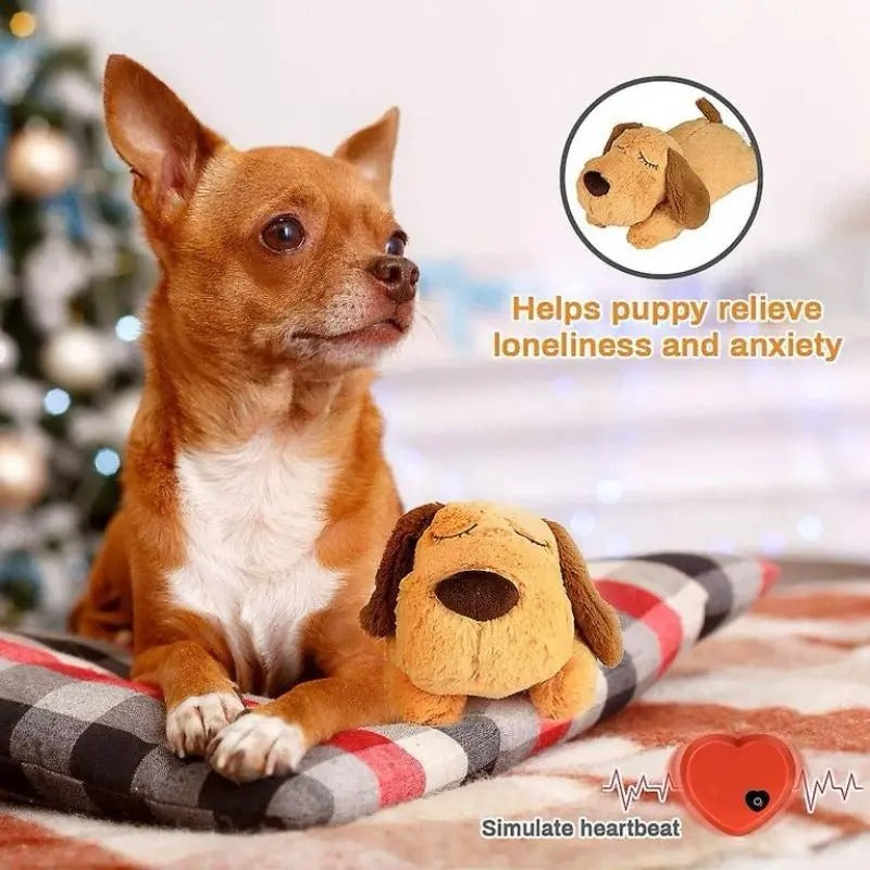 Dog Anxiety Heartbeat Plush Toy Sleep Simulation Calming Durable Interactive Pet Chew