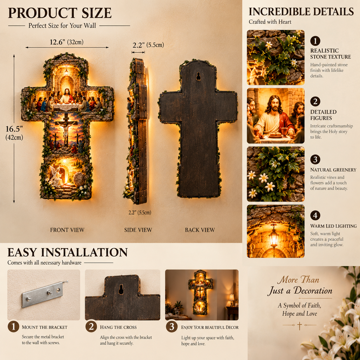 Wall cross dimensions and wall mounting reference illustration