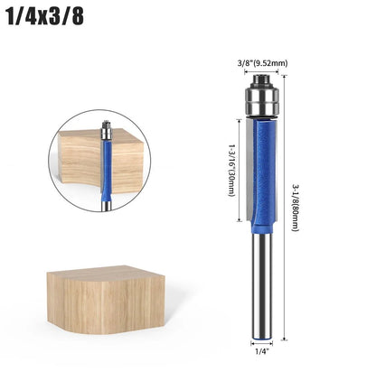 🪵 4-Piece Flush Trim Router Bits – Dual Bearings, 1/4' Shank
