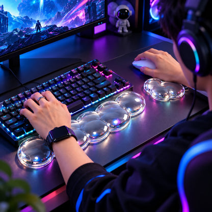 Transparent Jelly Hand Rest Pad Set  Elastic palm support to ease strain during long hours of typing and gaming