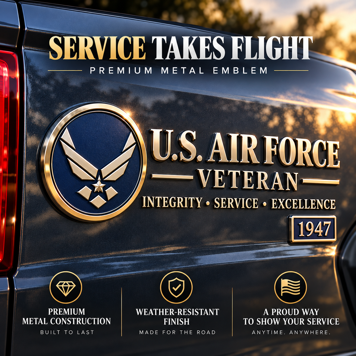 3D Adhesive Badge, No-Drill Military-Inspired Car & Truck Decoration
