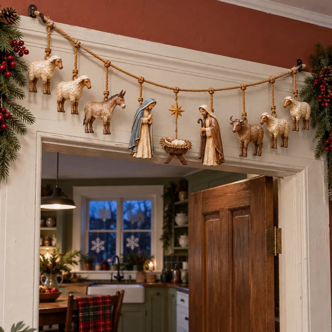 ✝️🎄Handcrafted Wooden Nativity Garland