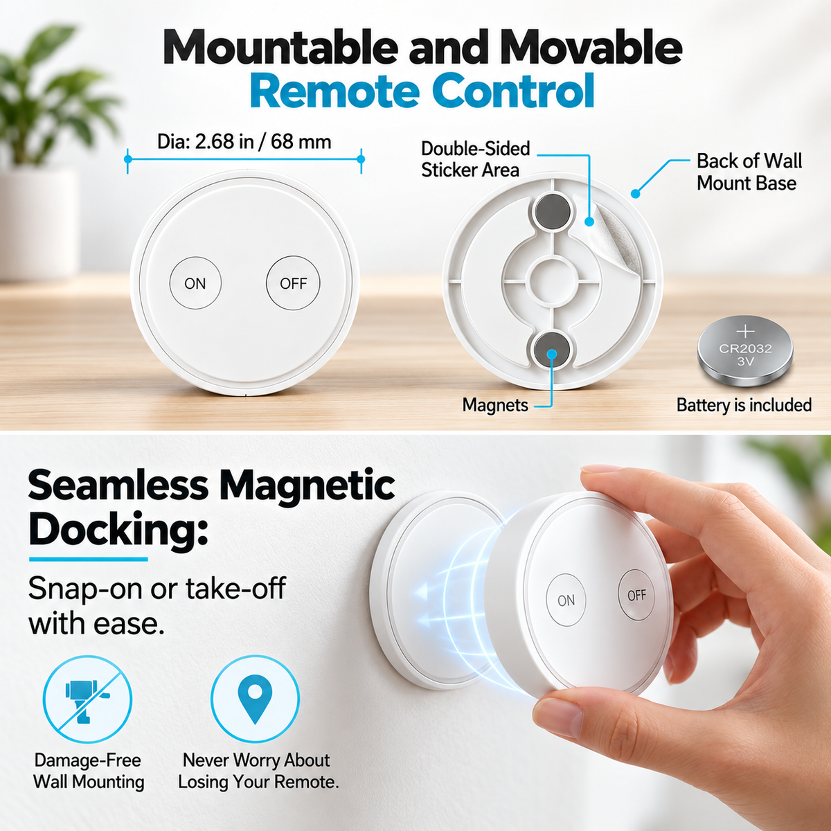 RF Wireless Remote Control Outlet – Pre-Paired Plug-In Switch with Magnetic Remote