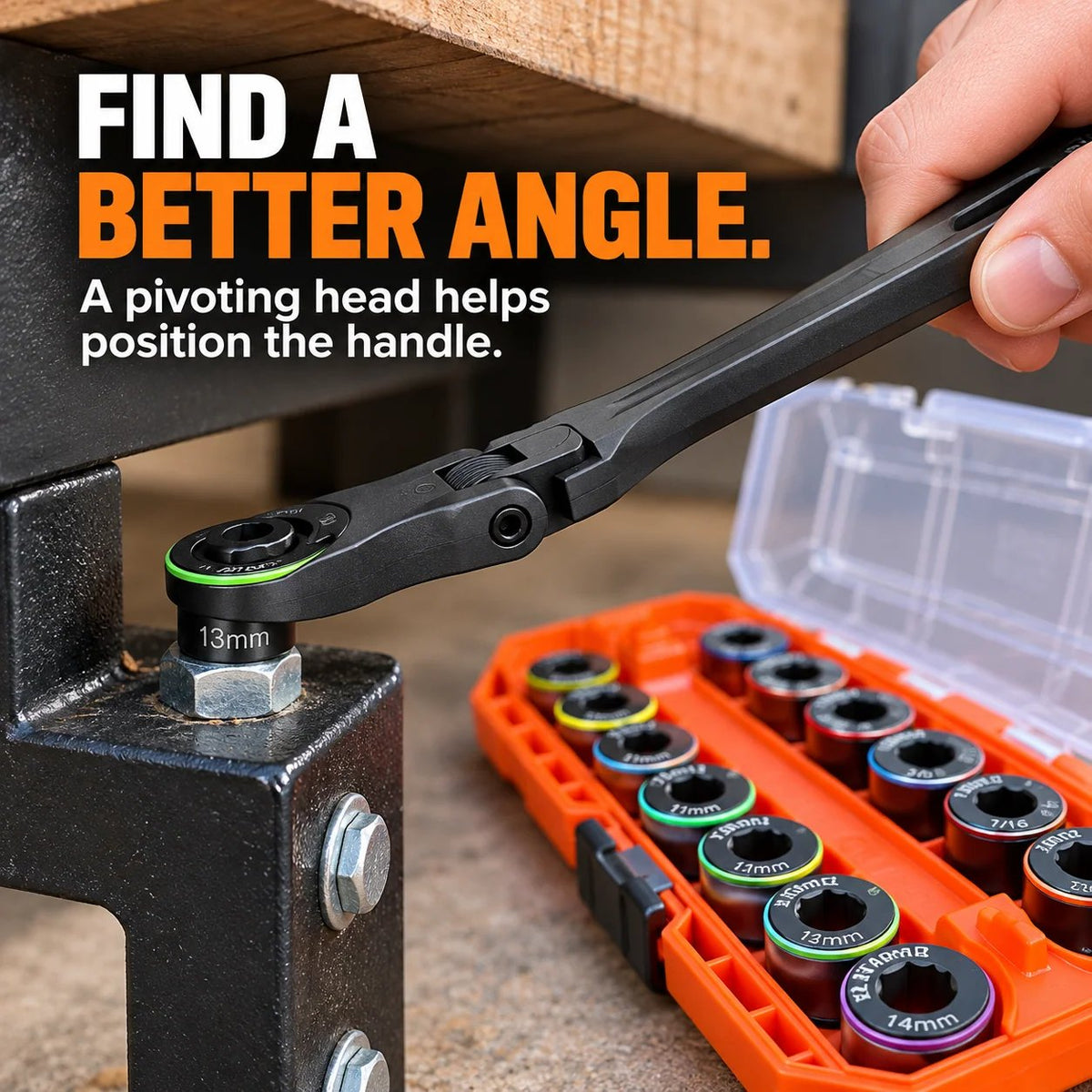 🔧🧰 Flex-Head Pass-Through Ratchet & Socket Set – Metric & SAE Sizes with Storage Case