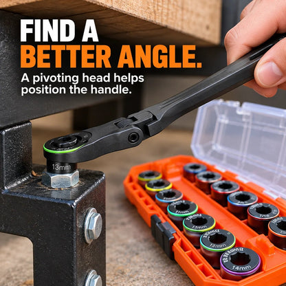 🔧🧰 Flex-Head Pass-Through Ratchet & Socket Set – Metric & SAE Sizes with Storage Case