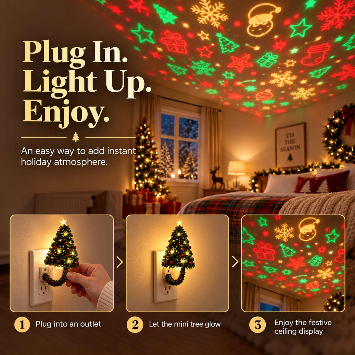🎄💡Christmas Tree Projector Night Light — Plug-In Ceiling decorate