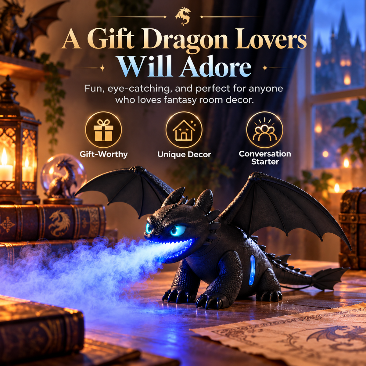 🐉 Fantasy Dragon Cool Mist Humidifier – Glowing Blue Mist & Ambient Desk Decor