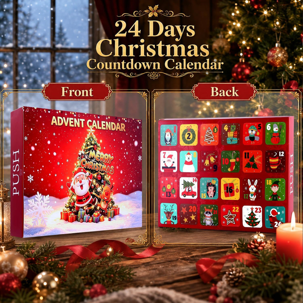 🎁🎄Christmas Sock Advent Calendar, 24-Day Countdown Gift Box with 12 Pairs of Festive Crew Socks