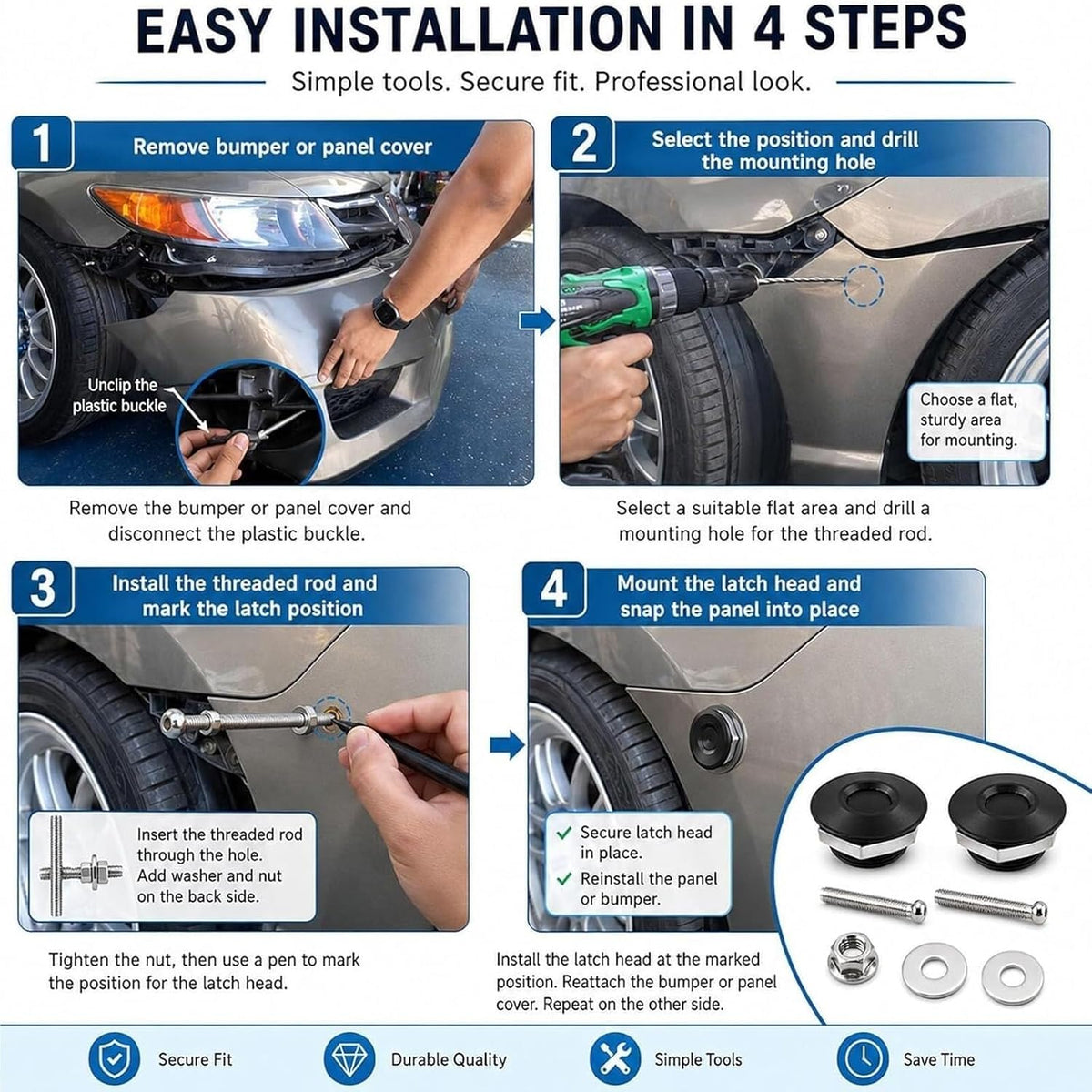 🔩 30mm Push-Button Quick-Release Latch Kit | 4-Piece Set
