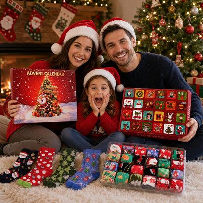 🎁🎄Christmas Sock Advent Calendar, 24-Day Countdown Gift Box with 12 Pairs of Festive Crew Socks