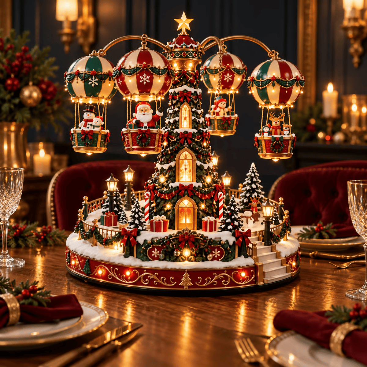 Christmas Sky Ride – Rotating Hot Air Balloon Christmas Village with Lights & Music 🎅🎄