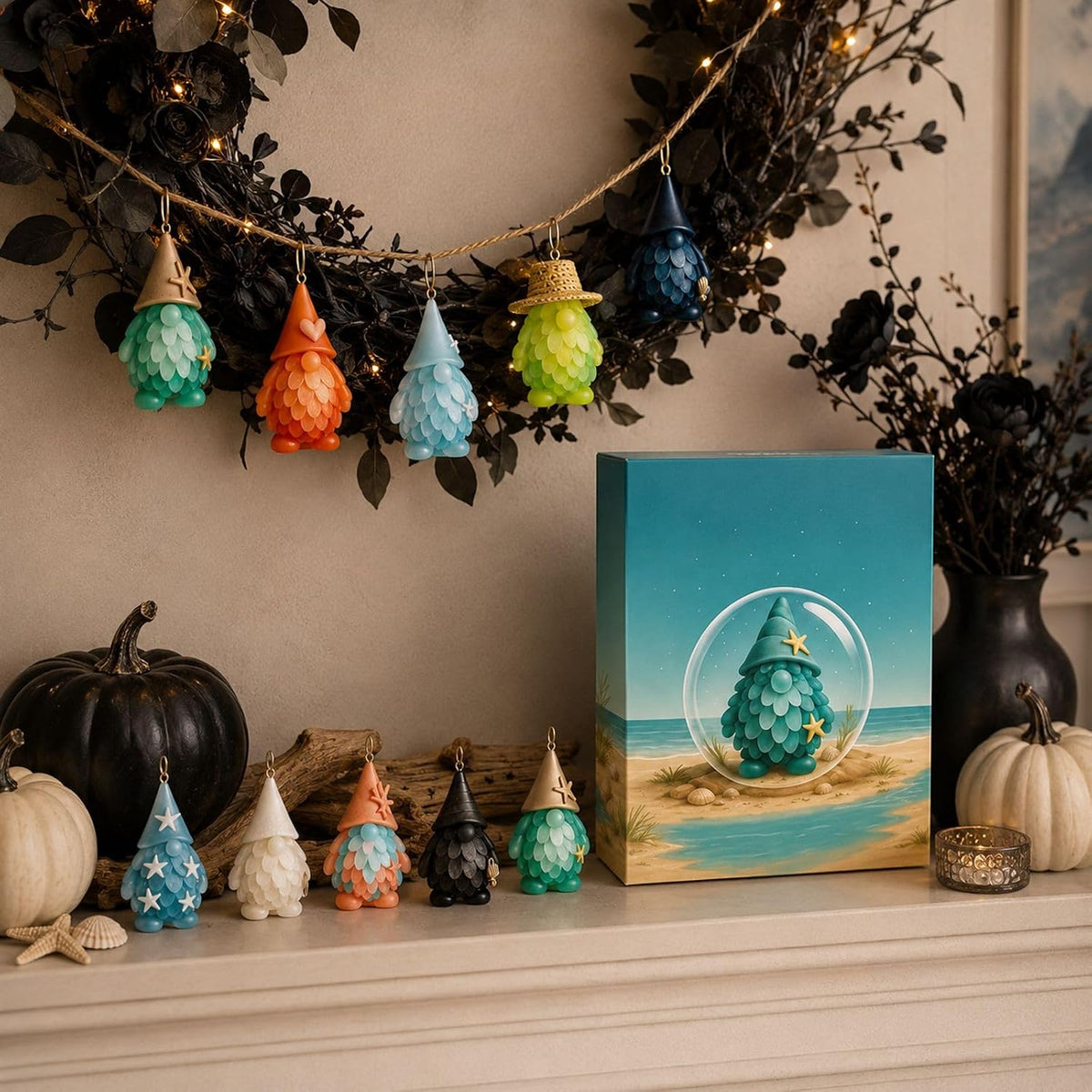 🎄🎅Sea Glass Gnome Advent Calendar 2026,24 Days Acrylic Marine Life Gnome Charms