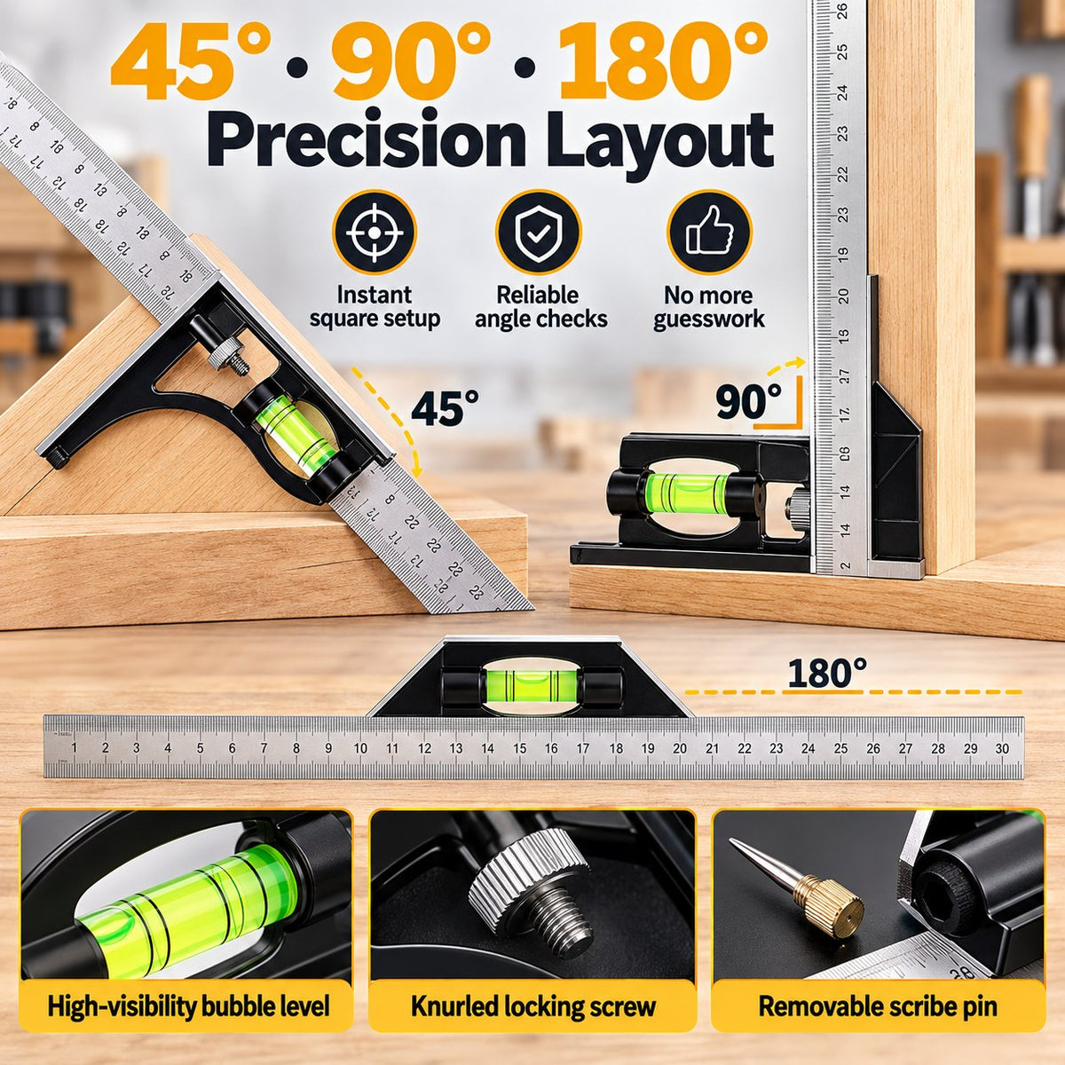 📐7-in-1 Heavy-Duty Combination Square & Precision Marking Gauge