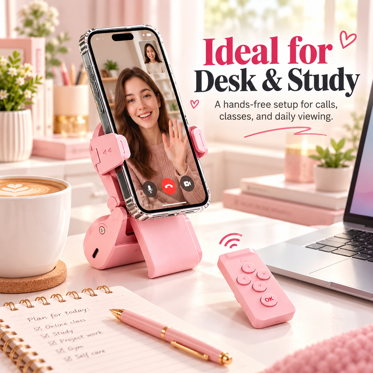 Phone stand used for desk study and video calls