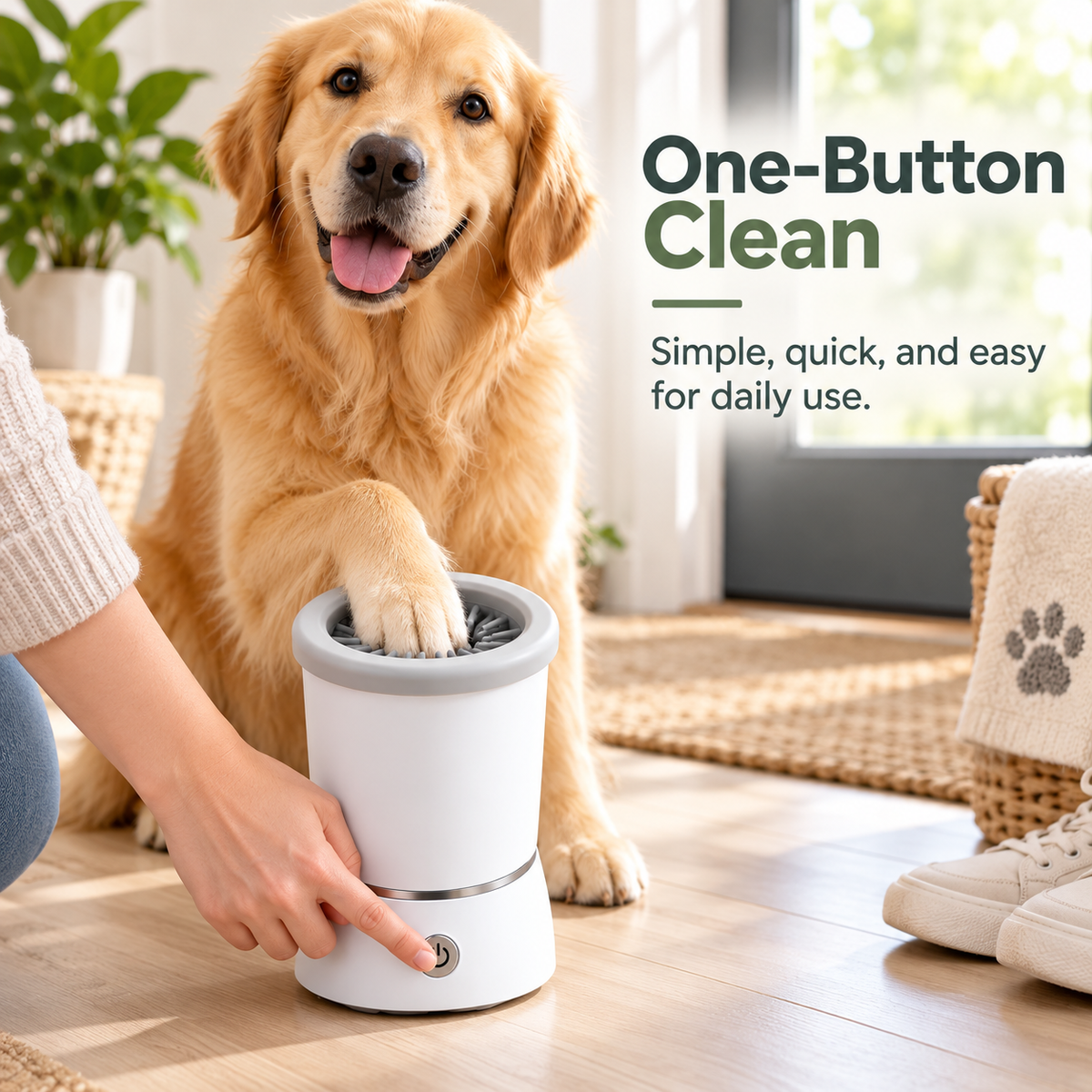 One-button automatic dog paw cleaner
