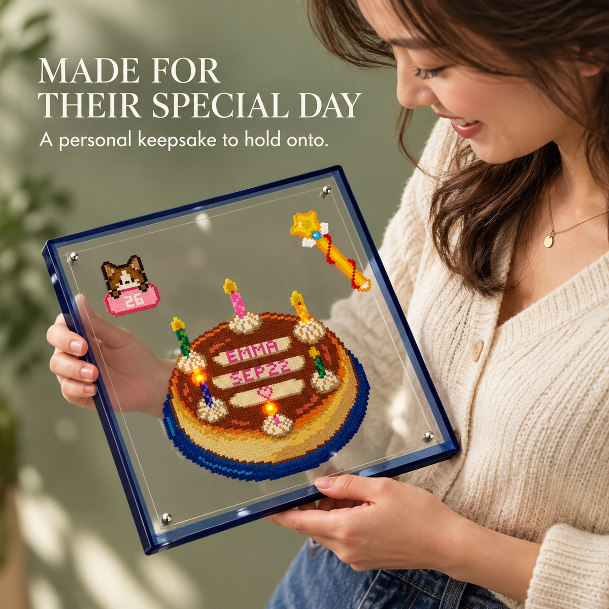 🎂Pixel Bead Birthday Cake – A Handmade Keepsake with Your Name & Date