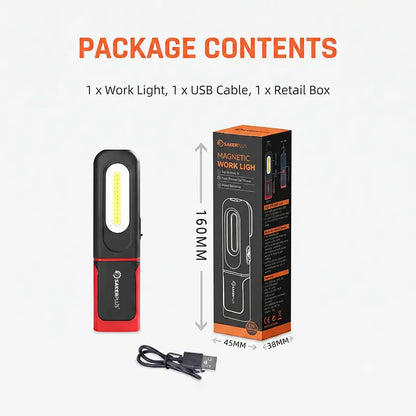 💡 Rechargeable COB Work Light | Magnetic Base, Hook & Stand
