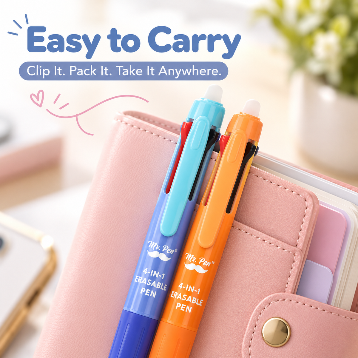 🎨Mr. Pen- Erasable Multicolor Pen, 4-in-1, 5 Pack, Colorful Ink