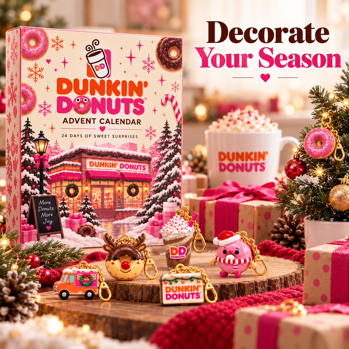 Dunkin’ Donuts Advent Calendar 24-Day Christmas Countdown Gift for Dunkin’ Lovers & Donut Fans