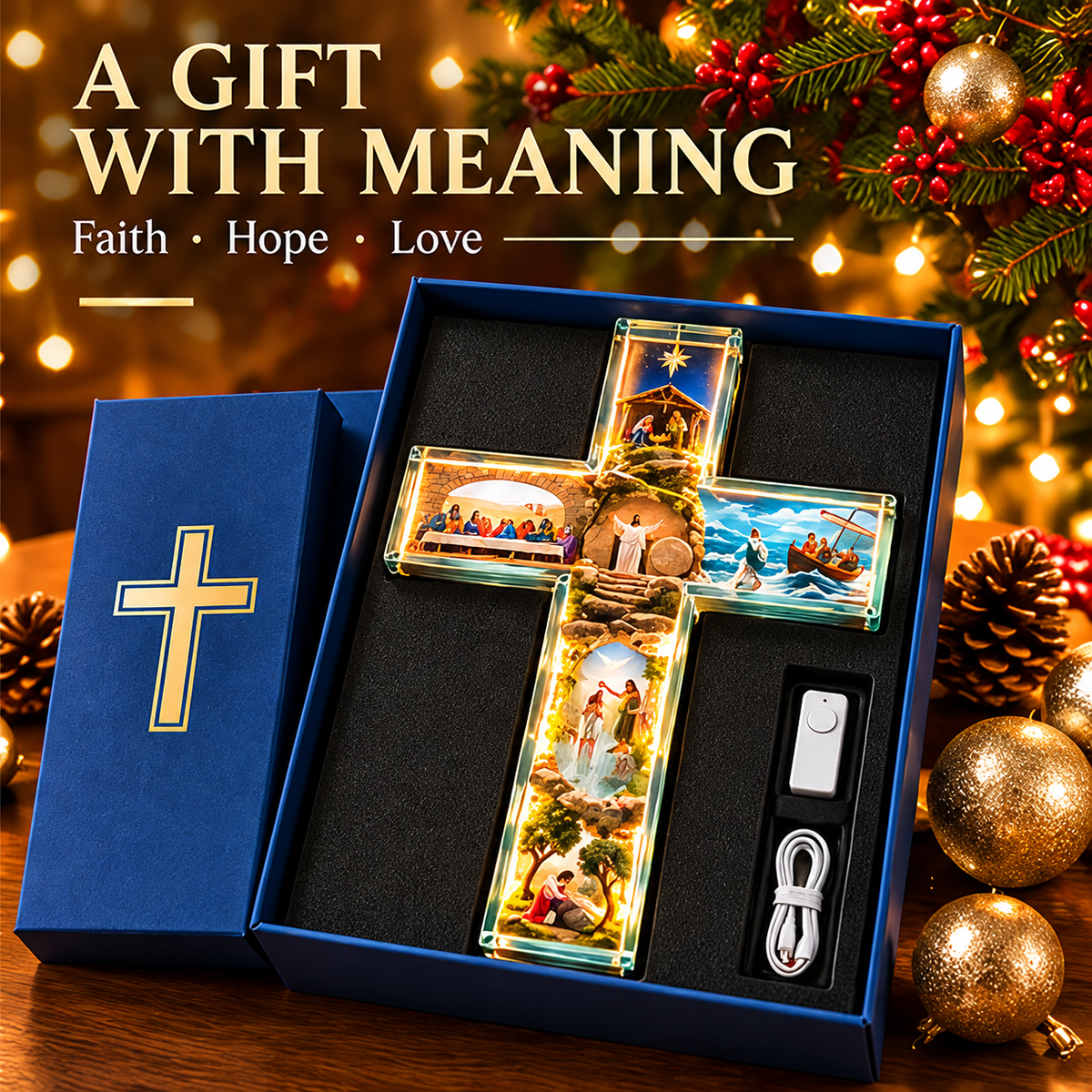 🙏✝️ The Story of Jesus LED Cross Lamp ✨ 6 Biblical Scenes & Meaningful Christian Gift