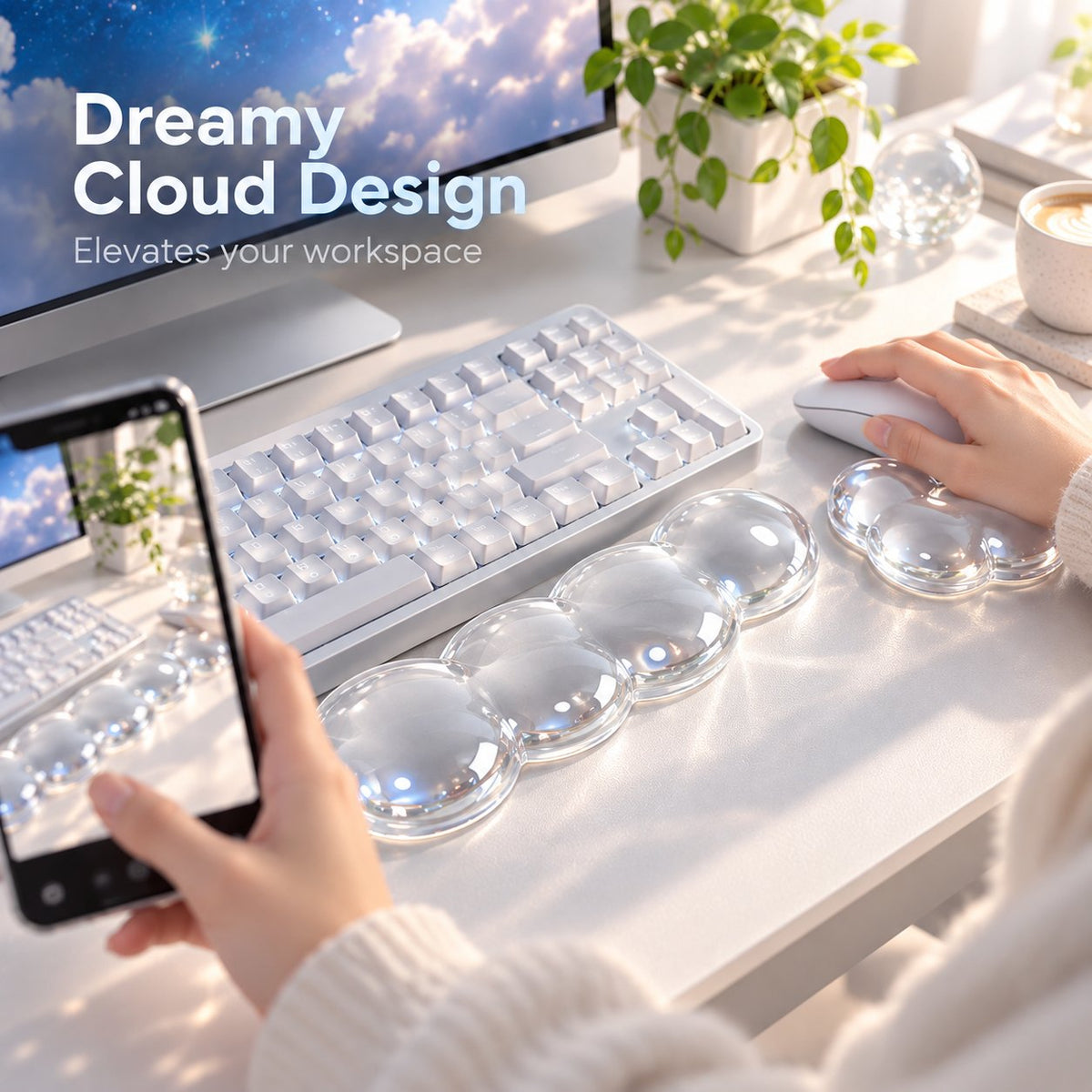 Transparent Jelly Hand Rest Pad Set  Elastic palm support to ease strain during long hours of typing and gaming