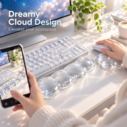 Transparent Jelly Hand Rest Pad Set  Elastic palm support to ease strain during long hours of typing and gaming