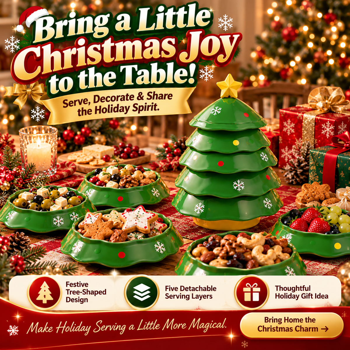 🎄 5-Layer Christmas Tree Serving Tray – Stackable Snack & Dip Bowls, Festive Holiday Table Decor & Christmas Gift 🎁