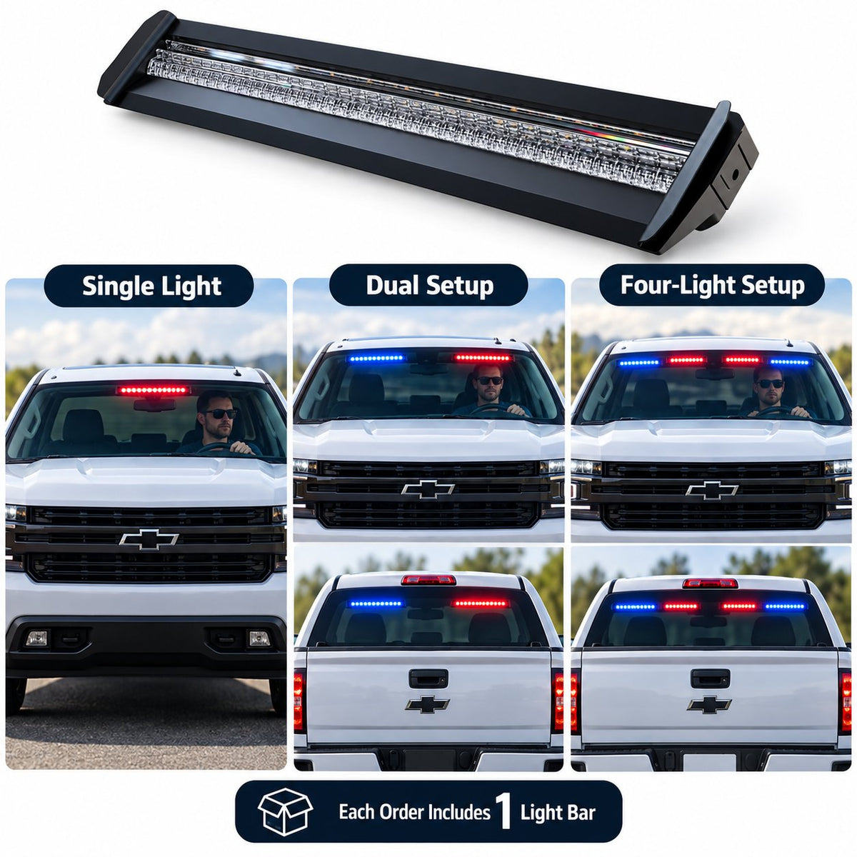 🚨 Anti-Glare LED Warning Light Bar – 3-Color Interior Windshield Strobe Light