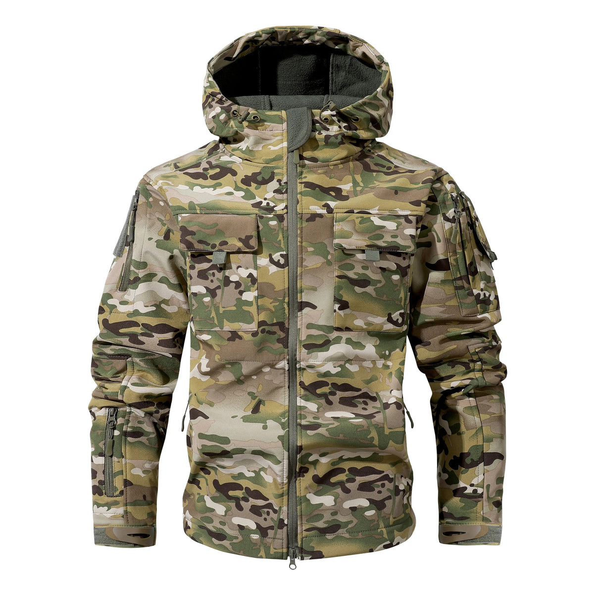 🧥 Men's Fleece-Lined Outdoor Jacket – Waterproof 9-Pocket Hooded Design