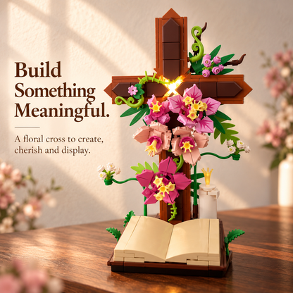 ✝️🎄Floral Cross Building Set – Light-Up Christian Décor & Meaningful Gift🎁