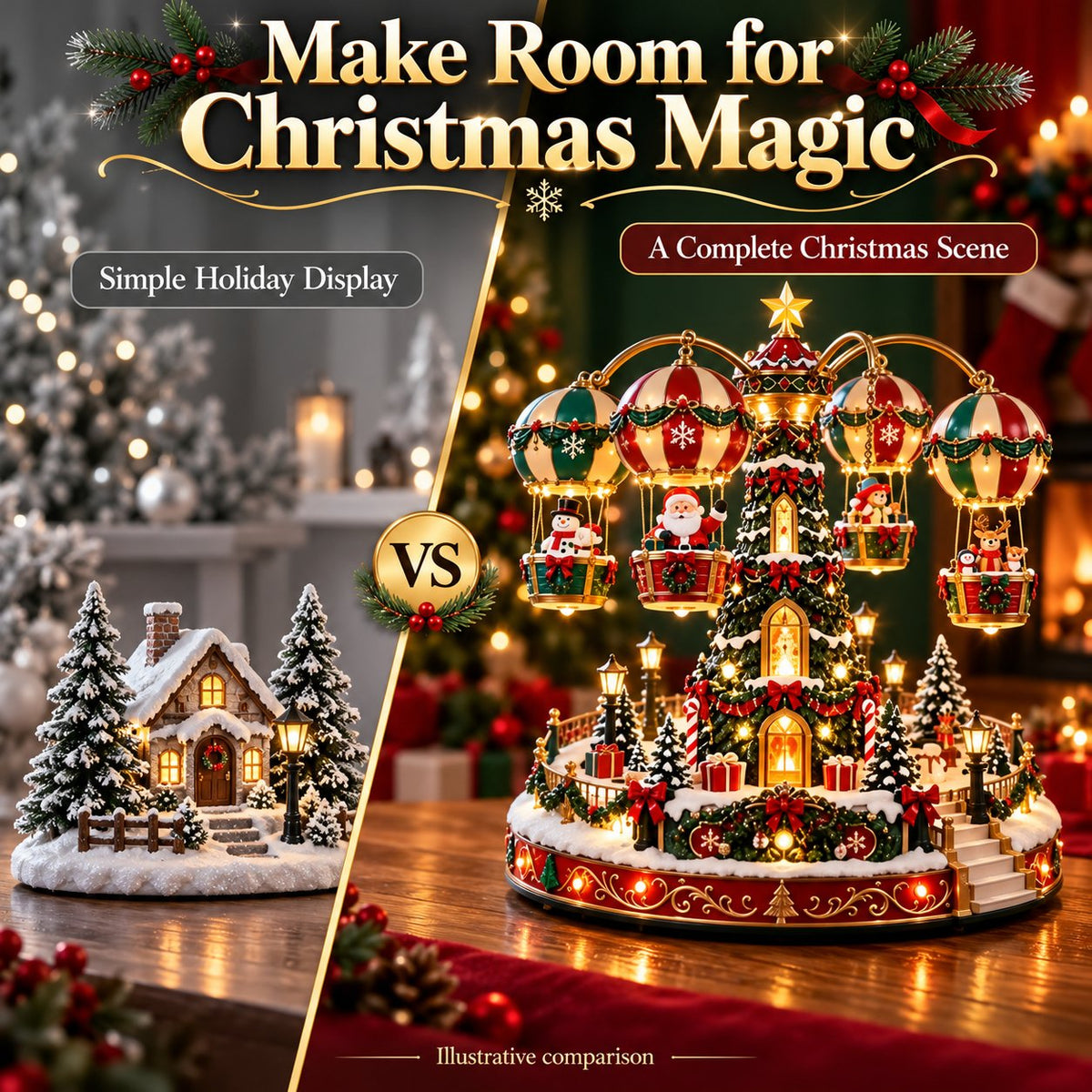 Christmas Sky Ride – Rotating Hot Air Balloon Christmas Village with Lights & Music 🎅🎄
