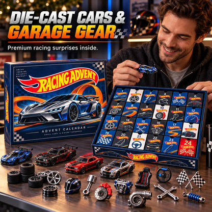 Die-Cast Racing Car Advent Calendar | 24 Day Garage Themed Holiday Countdown Box
